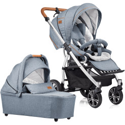 GESSLEIN Poussette Duo Combinée 2en1 F4 Air+, Mélange Bleu Glacier/étoile