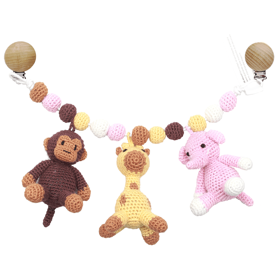 NatureZoo Of Denmark Chaîne De Poussette à Crochet Singe Girafe éléphant 3 NatureZoo Of Denmark Chaîne De Poussette à Crochet Singe Girafe éléphant